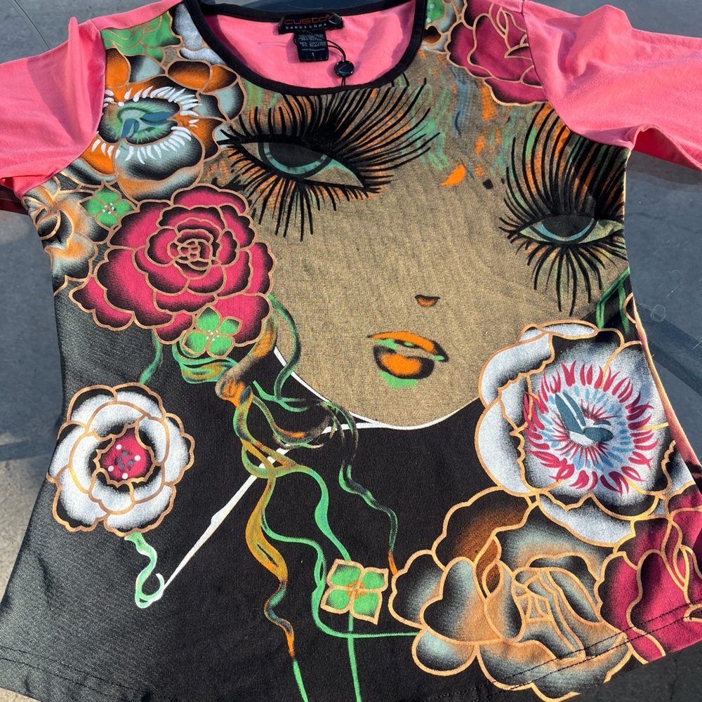 Custo Barcelona Pink and Black Floral Graphic Kids Tee